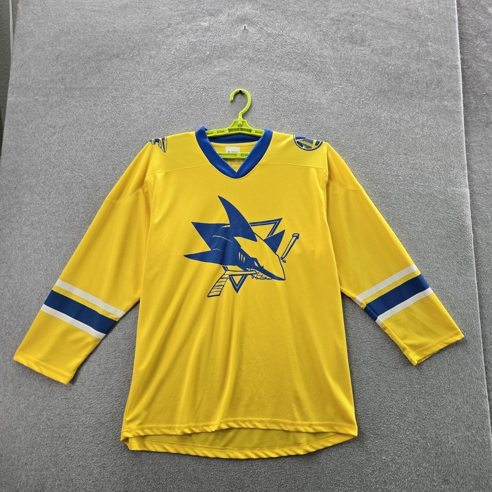 San Jose Sharks Men Jersey XL Yellow FG SGA Hockey Style Logo Long Sleeve‎